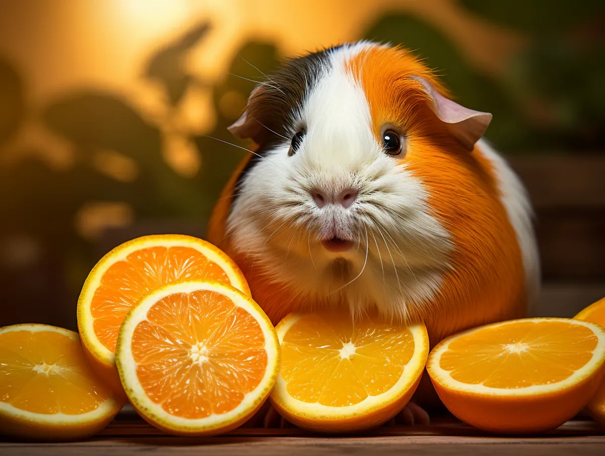 Orange and white guinea pig and orange slice