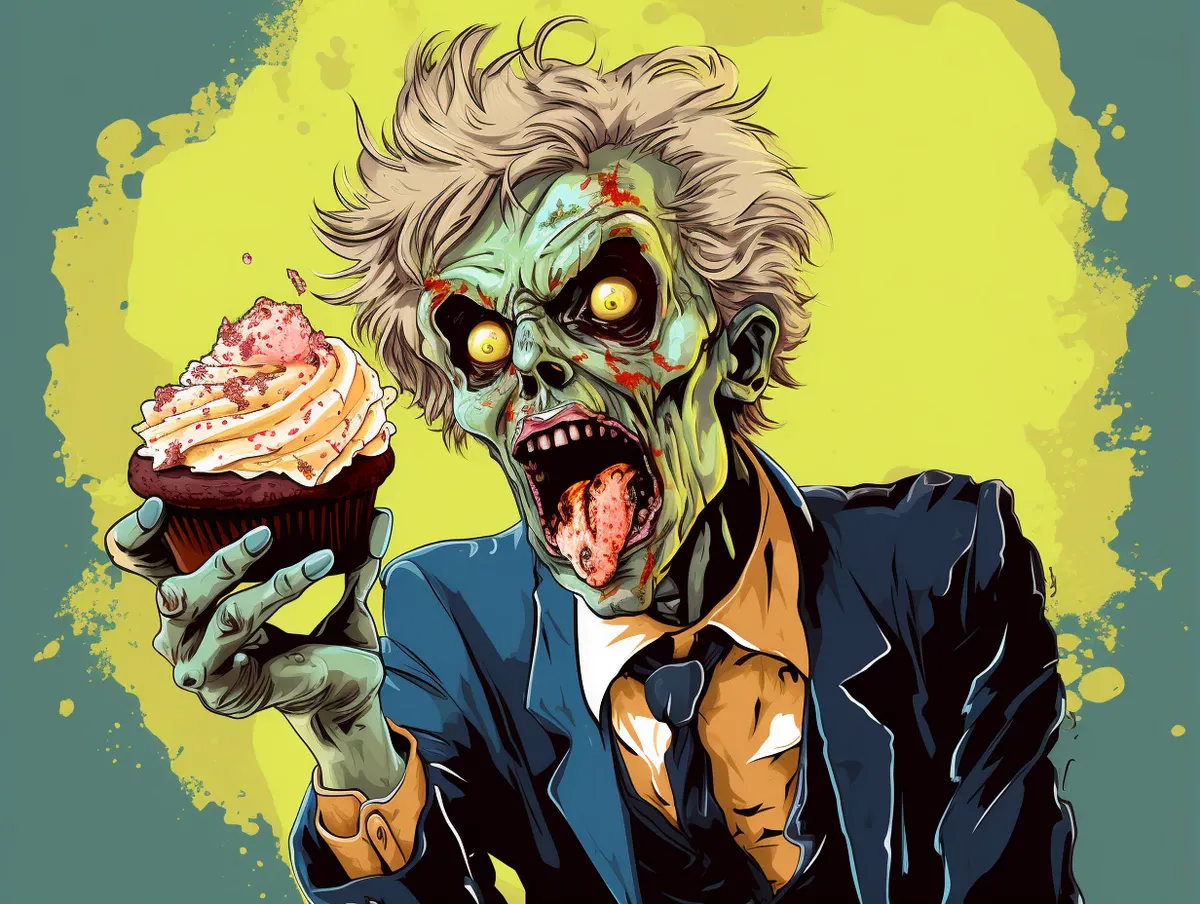 Zombie eating meat muffin