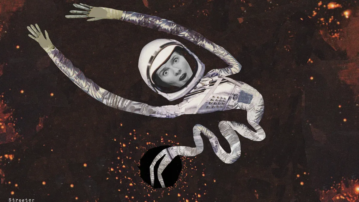 Astronaut being stretched out like spaghetti near a black hole