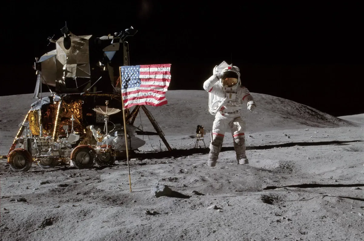Astronaut hopping on the Moon