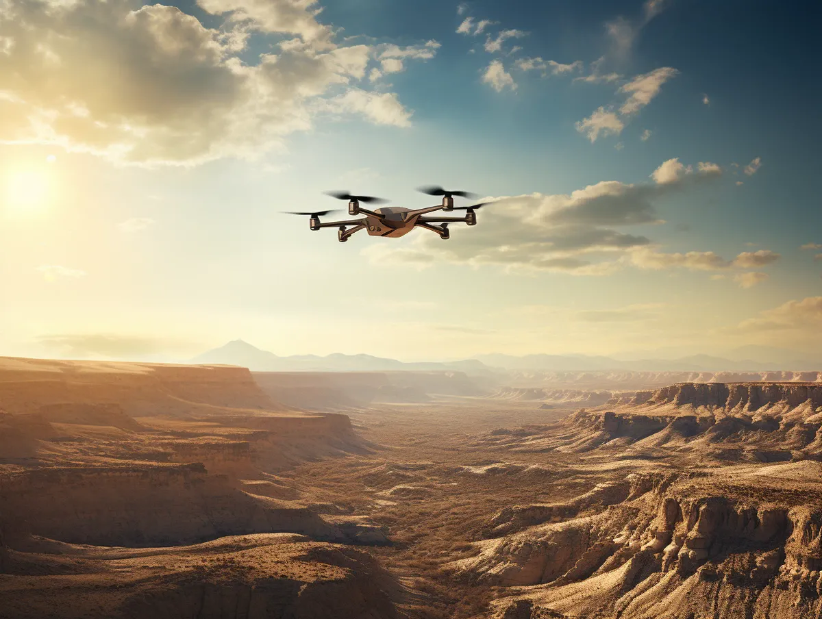 Drone soaring over a vast landscape