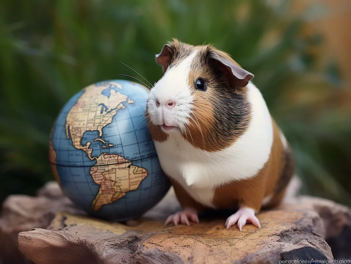 Guinea pig with a mini globe