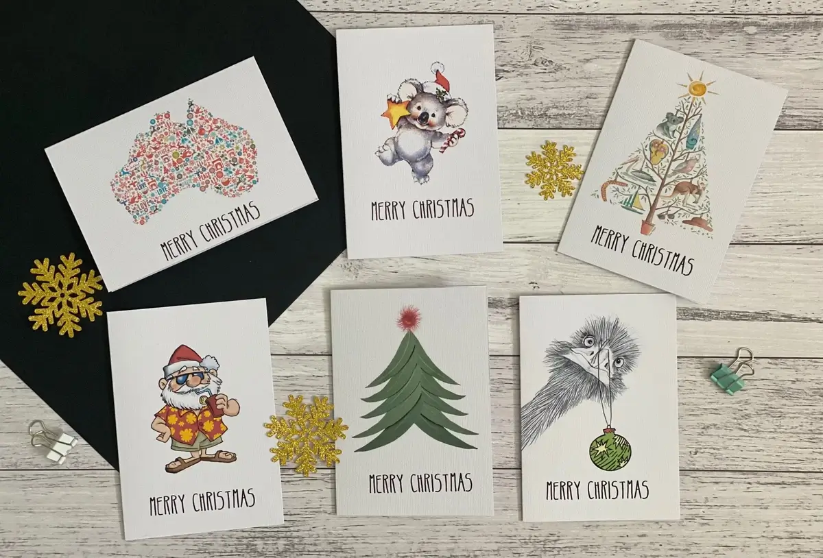 A collection of Australian-themed Christmas cards
