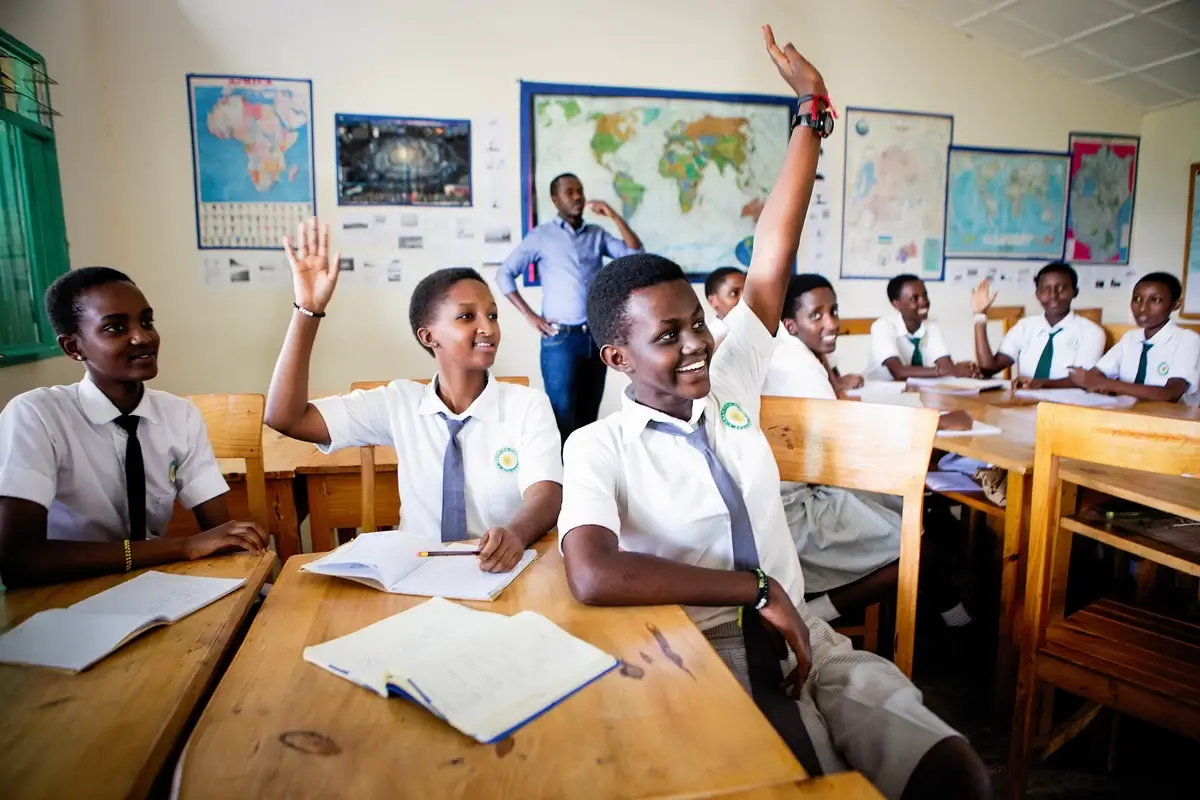 Rwandan students engaged in a classroom