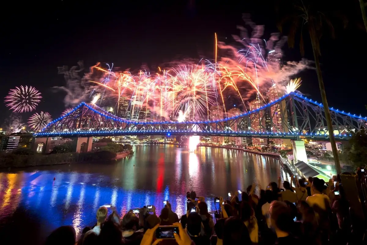 Fireworks illuminating an Australian city's skyline during Christmas