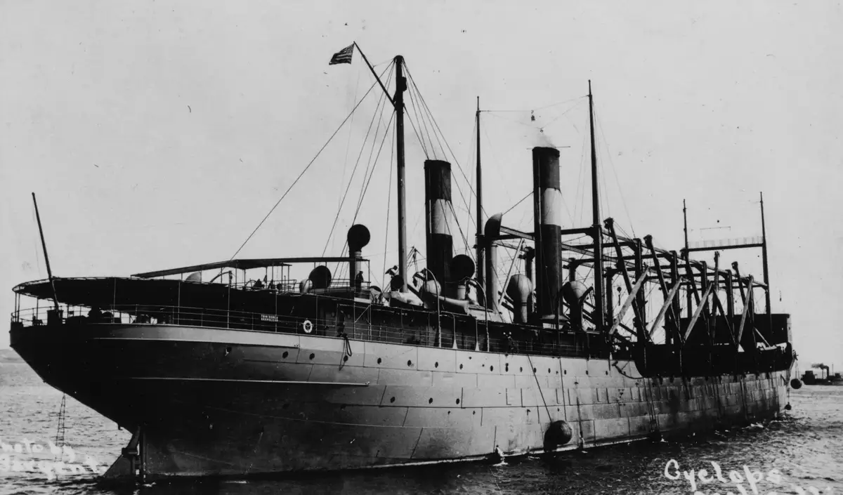 A historical photograph of the USS Cyclops