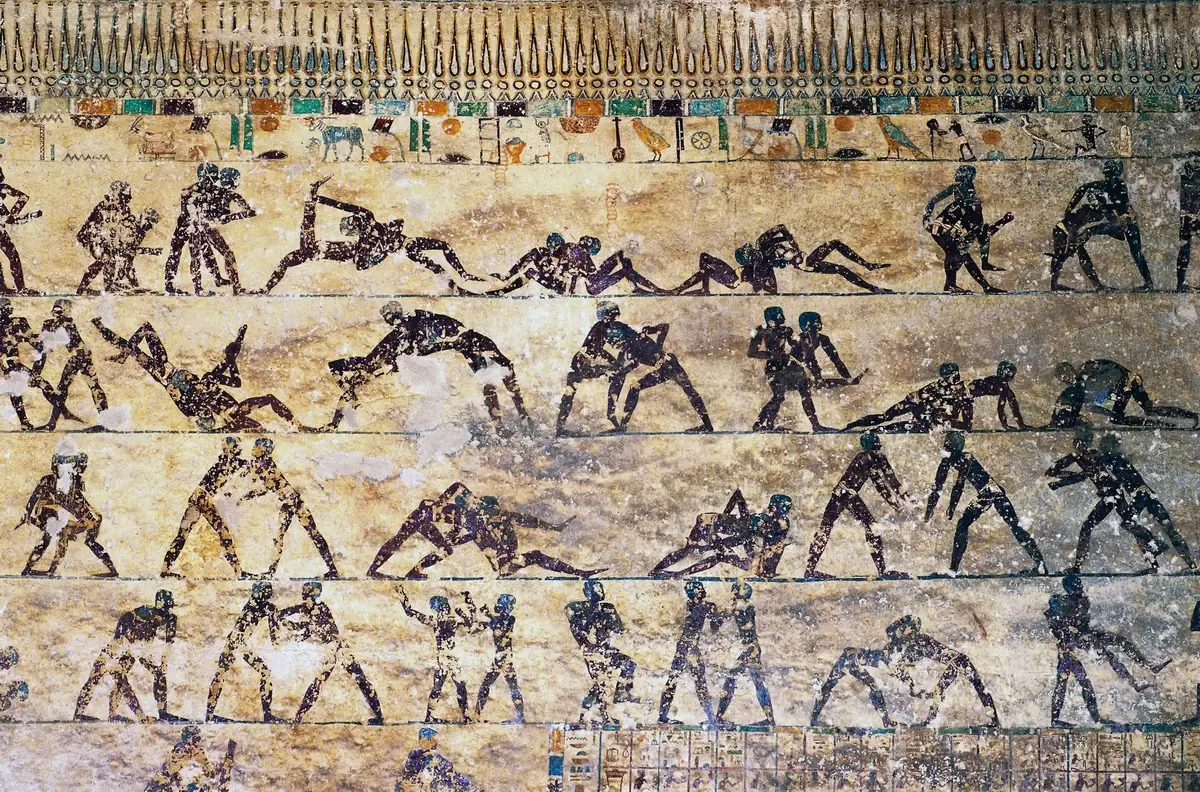 Egyptian tomb paintings illustrating ancient combat techniques