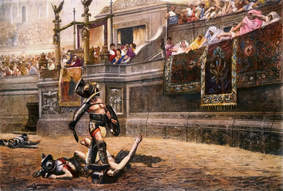 Flamma's fight in the gladiatorial arena