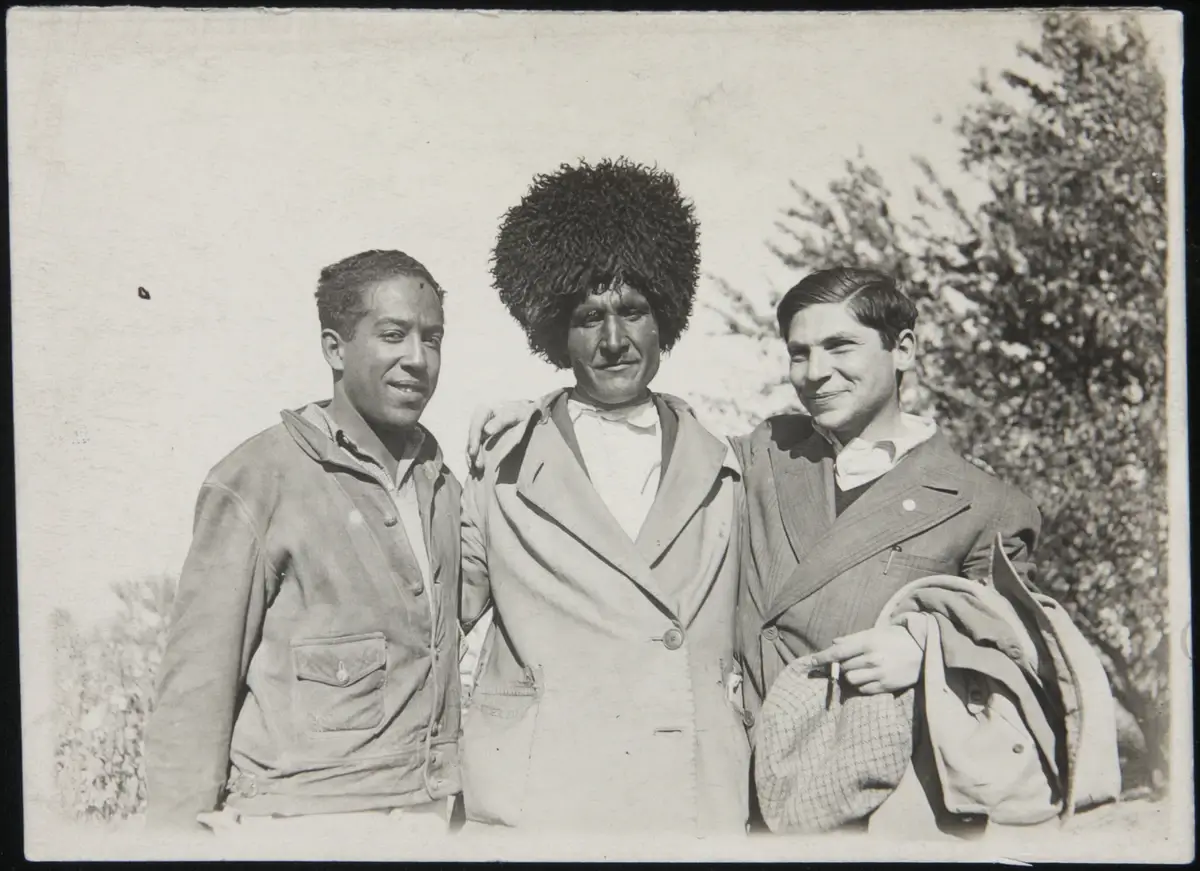 Langston Hughes and German journalist Arthur Koestler at a cotton kolkhoz in Soviet Central Asia, 1932