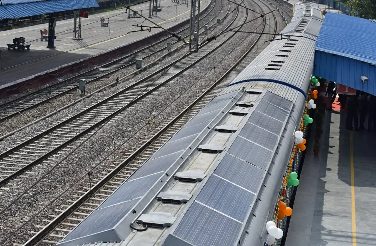 Train equipped with solar panels, India