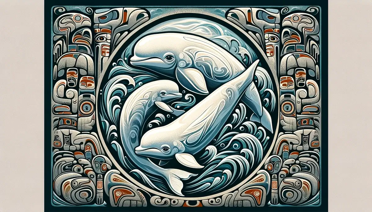 Artistic representation of beluga whales in Indigenous culture
