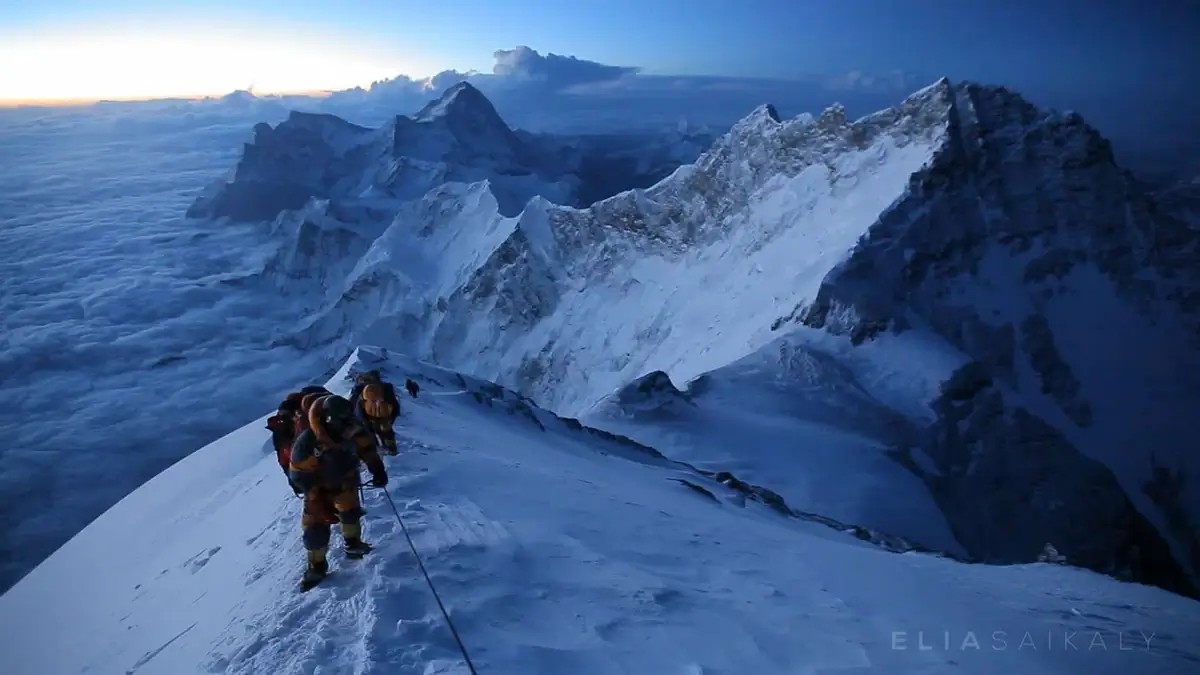Climbers at the Everest Balcony