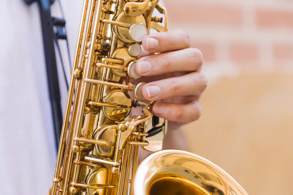 Close-up of the saxophone’s key system