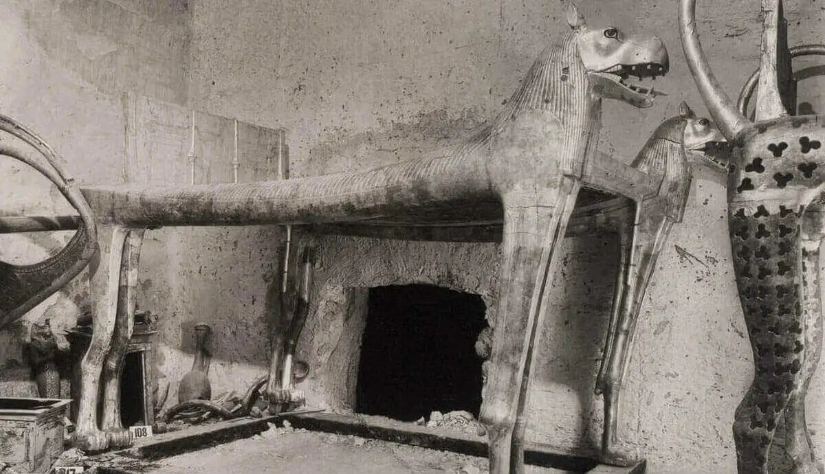 A hole made in the wall of King Tutankhamun's tomb by robbers soon after his burial