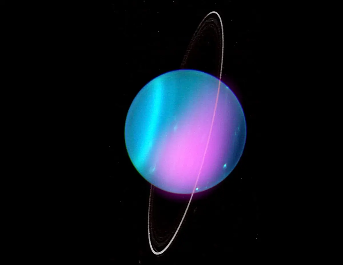 A true-color image of Uranus showing its extreme tilt