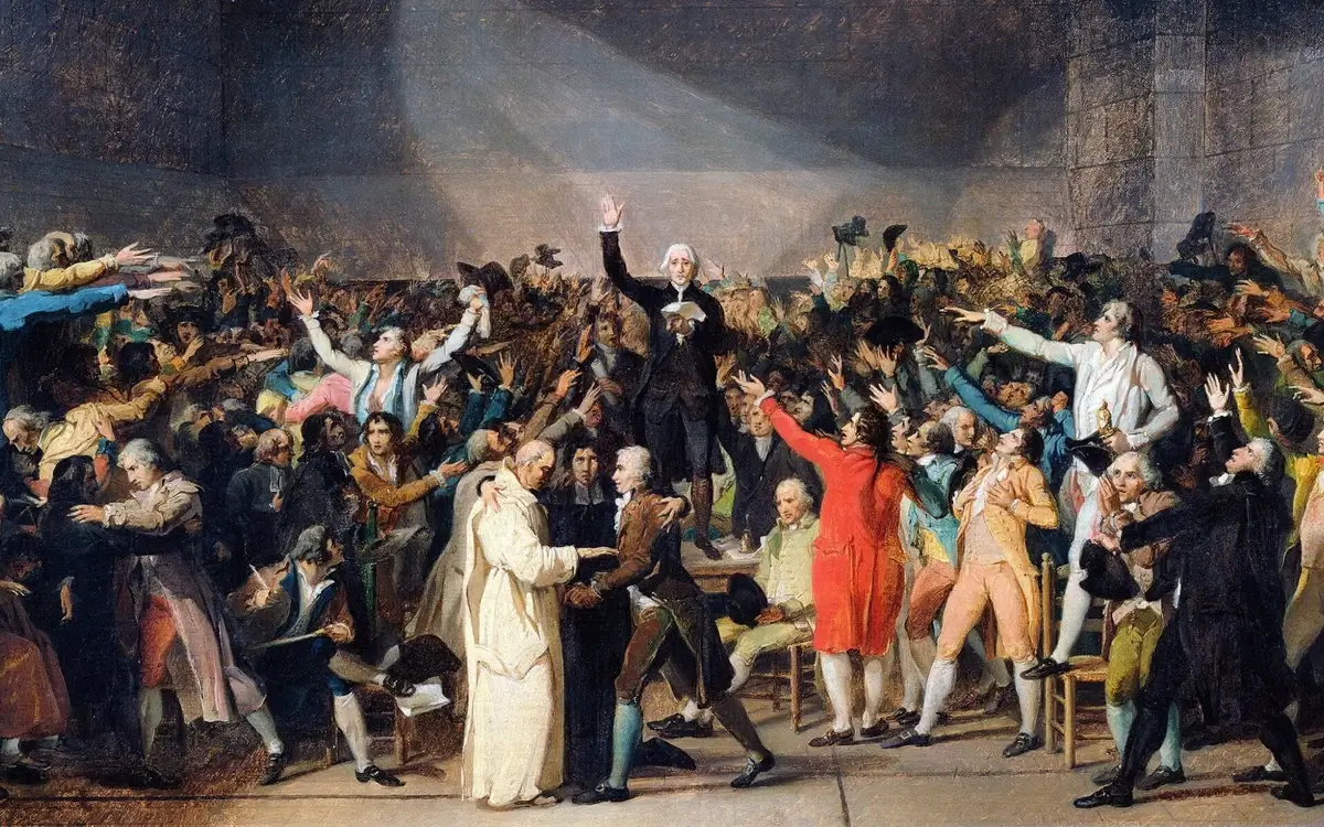Historic illustration depicting the Tennis Court Oath