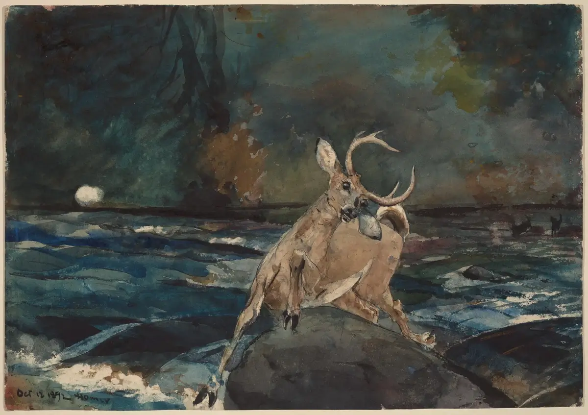 Winslow Homer, "A Good Shot, Adirondacks", (1892)