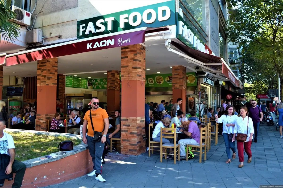 A bustling local eatery in Albania