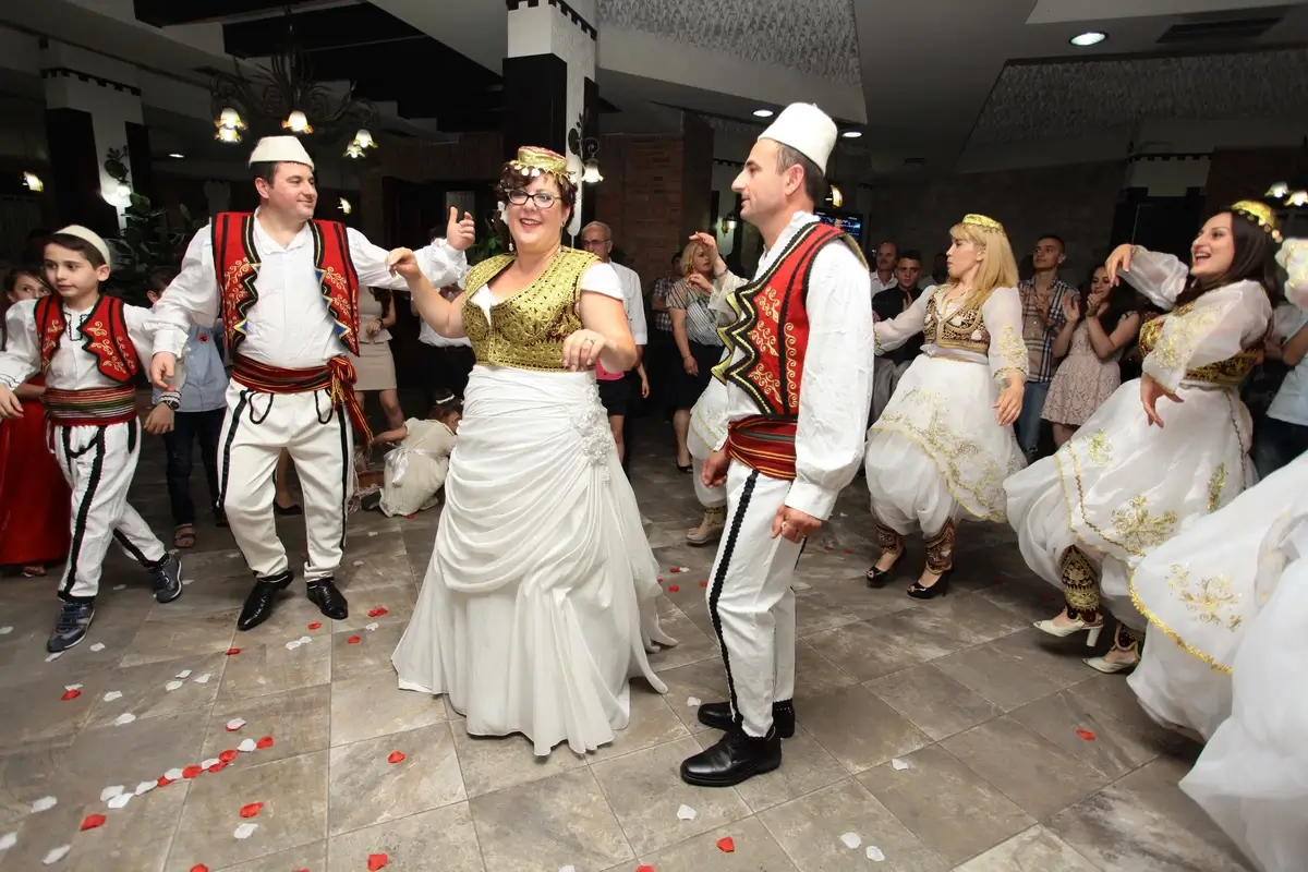 A traditional Albanian wedding procession