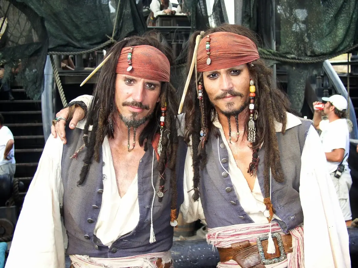 Johnny Depp and his stunt double as Captain Jack Sparrow