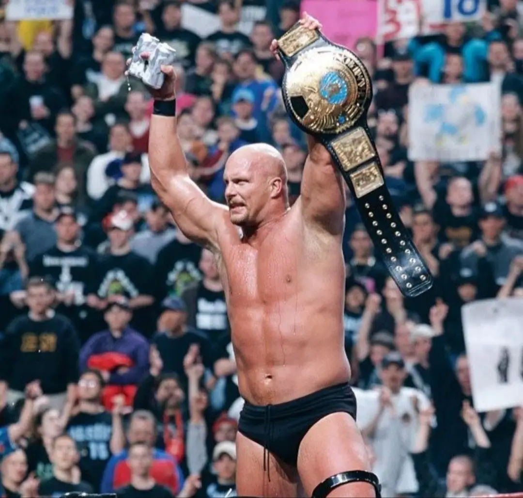 "Stone Cold" Steve Austin with the WWE Championship belt