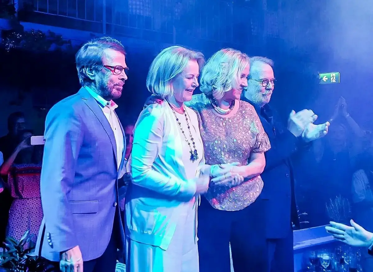 ABBA members together on stage during their 2016 reunion performance