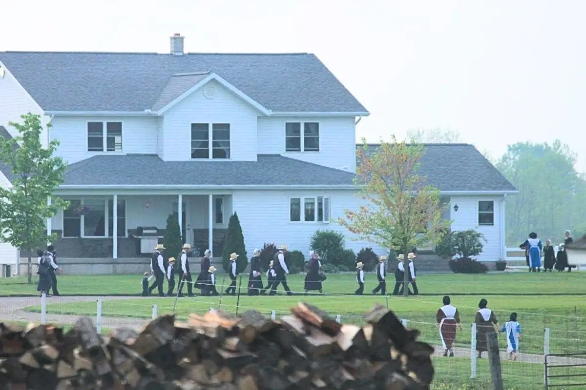 Amish people attend a church service at a church member's home in Indiana