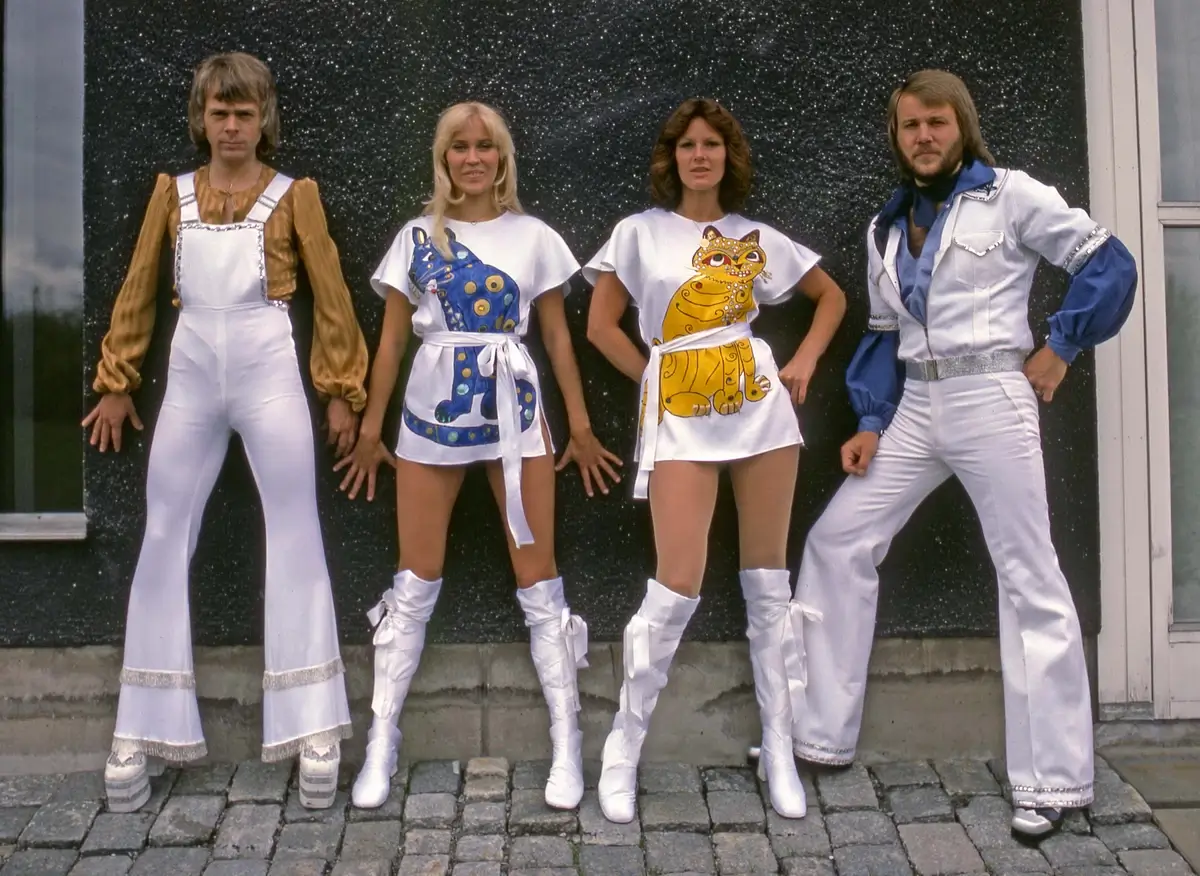 The ABBA group in their iconic stage costumes