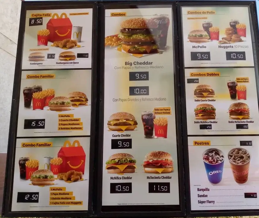 A McDonald's menu in Venezuela