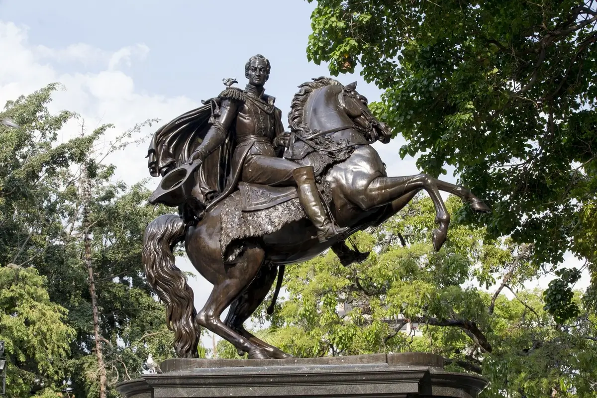 A statue of Simón Bolívar in Plaza Bolívar, Caracas