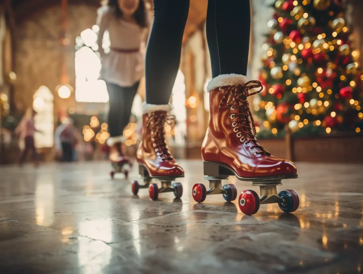 Families roller skating in Caracas during the Christmas season