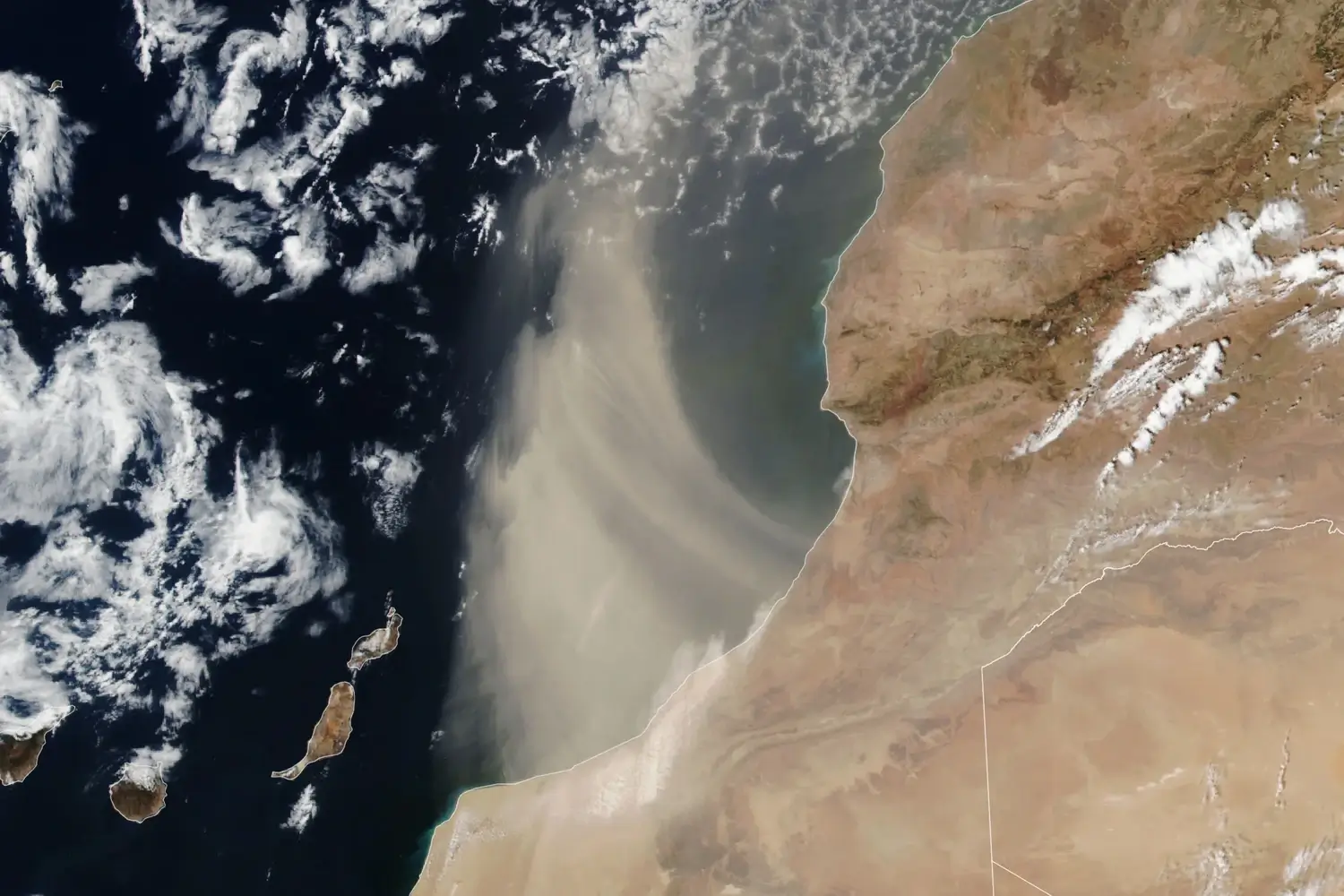 A satellite image capturing a massive Saharan dust plume